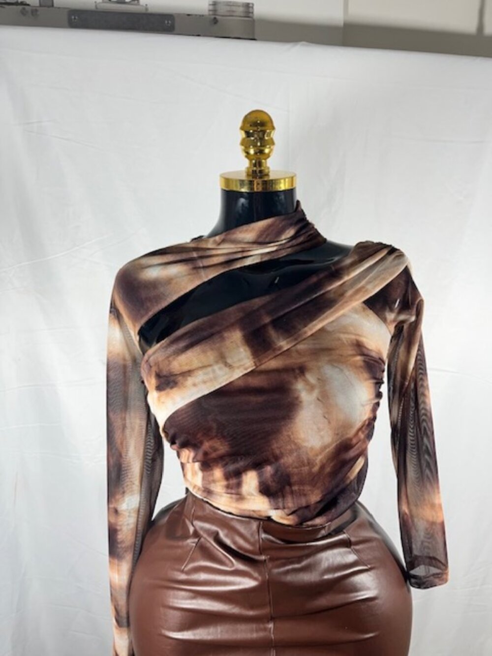Shein Brown Tie-Dye Asymmetric Wrap Top Size M